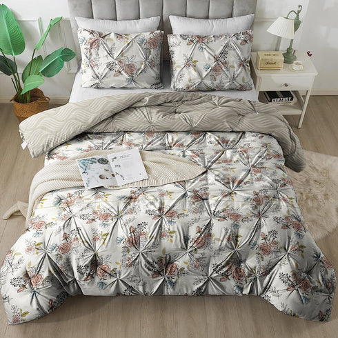 The White Moss Hannah Reversible Print Pinch Pleat AC Comforter With 2 Pillow Cover